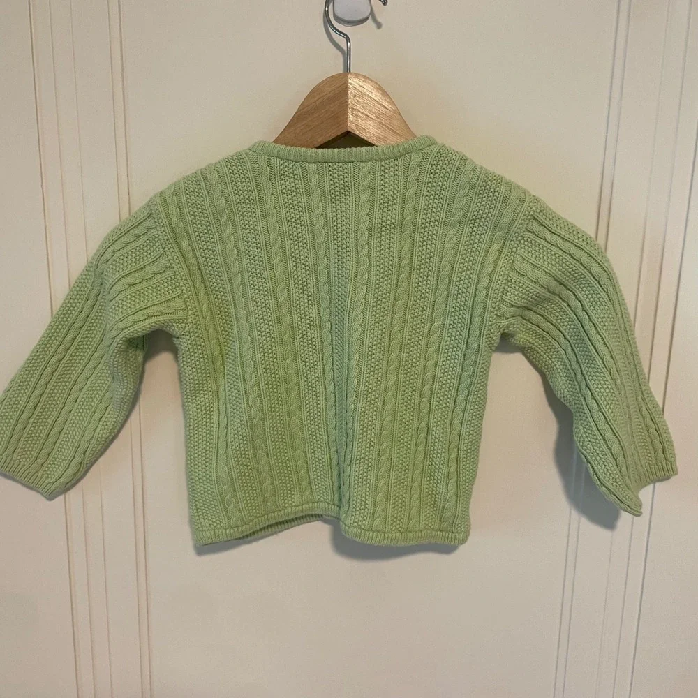 Hanna Andersson Cable Knit Cardigan Girls 3Y 90 Light Green